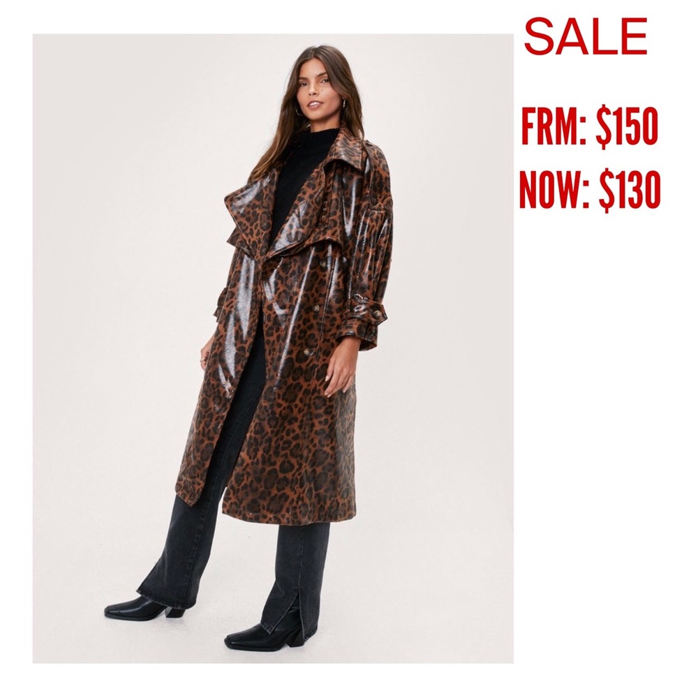 Faux Snakeskin Oversized Pu Trench Coat
